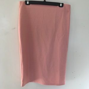 Salmon colored box print pencil skirt